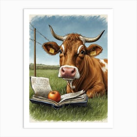 Cow Reading Book Art Print