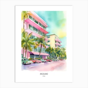 Miami Watercolour Travel Poster Art Print