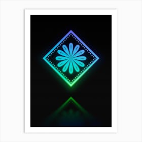 Neon Blue and Green Abstract Geometric Glyph on Black n.0115 Art Print