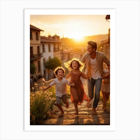 A Large Family Enjoying Their Day In Nature During The Stunning Sunset Siblings Laughing Lively Ch (4) Art Print