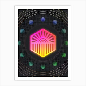 Neon Geometric Glyph in Pink and Yellow Circle Array on Black n.0088 Art Print