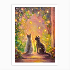 Two Cats Looking At The Stars Poster