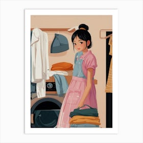 Asian Girl In The Laundry Room 1 Art Print