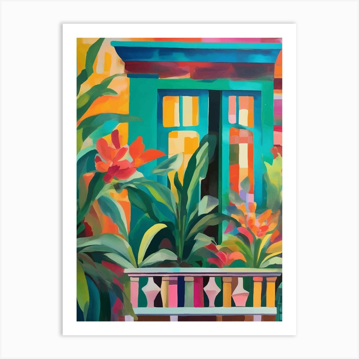Window and balcony with tropical plants Art Print by Palmito