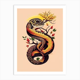 Brown Tree Snake Tattoo Style Art Print