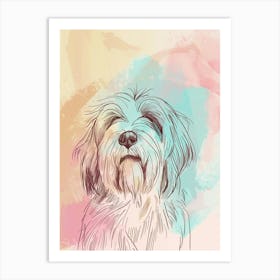 Pastel Bearded Collie Dog Pastel Line Illustration  2 Art Print