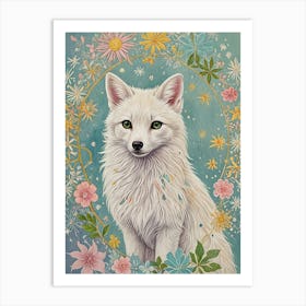 Arctic Fox In Floral Frame Art Print