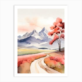 Tranquil Mountains In Minimalist Watercolor Vertical Composition 15 Art Print