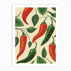 Red & Green Chilli Pattern Illustration Art Print