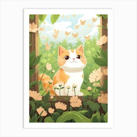 Kawaii Cat Drawings With Butterflies 3 Art Print