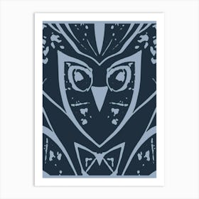 Abstract Owl Dark Blue And Grey 2 Art Print