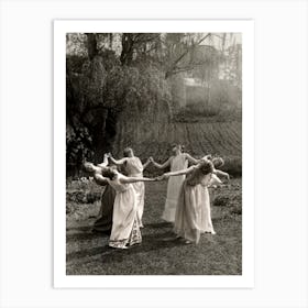Circle of Witches Dancing - Ritual Pagan Ladies Dance 1921 Vintage Art Deco Remastered Photograph - Spiritual Witchy Fairytale Fairies Witchcraft Spells Calling the Moon Goddess Selene Mayday or Midsummer Art Print