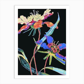 Neon Flowers On Black Scabiosa 2 Art Print