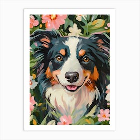 Border Collie Floral Painting Art Print