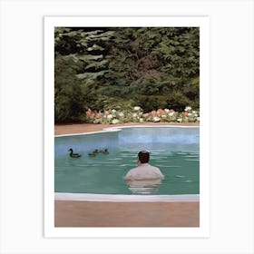 Tony In The Pool With Ducks Art Print