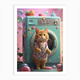 Cat In Washing Machine 12 Art Print