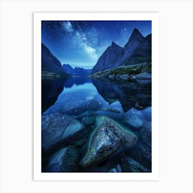 Night Sky In A Mountain Lake Art Print