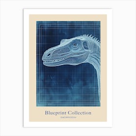 Dimorphodon Dinosaur Blue Print Style 3 Poster Art Print