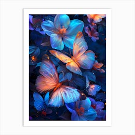 gorgeous Butterflies In The Night Art Print