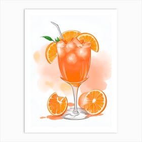 Aperol With Ice And Orange Watercolor Vertical Composition 33 Art Print