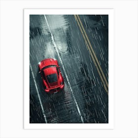 Red Sports Car In The Rain 1 Art Print