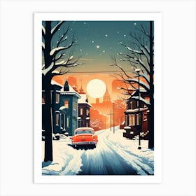 Winter Travel Night Illustration Boston Usa 4 Art Print