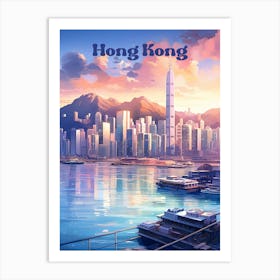 Hong Kong Night Life Modern Travel Illustration Art Print