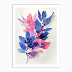 Blue And Pink Leaves 1 Art Print