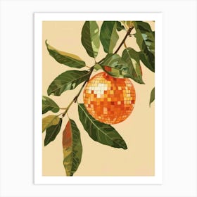 Disco Ball In Orange Tree Green Leaves Kitchen Art Print