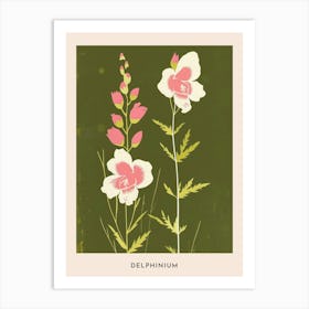 Pink & Green Delphinium 1 Flower Poster Art Print
