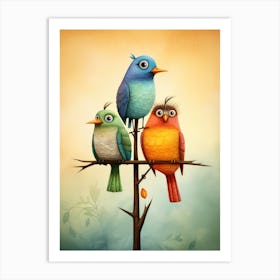 Three Birds On A Branch Art Print