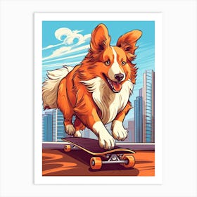 Shetland Sheepdog (Sheltie) Dog Skateboarding Illustration 1 Art Print