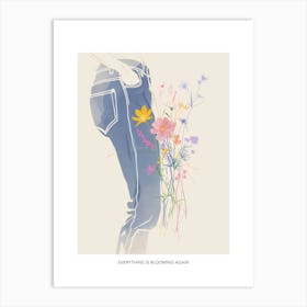Everything Is Blooming Again Poster Flowers And Blue Jeans Line Art 1 Art Print