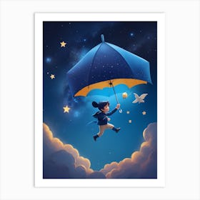 Little Boy Flying In The Sky Art Print