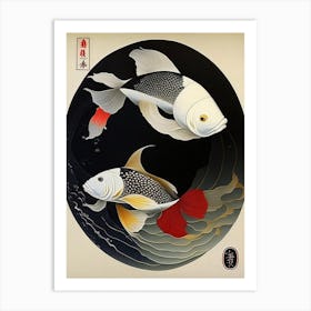 Fish Yin and Yang 3, Japanese Ukiyo E Style Art Print