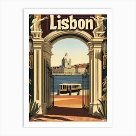 Aihrgdesign A Retro Travel Poster For Lisbon Art Print