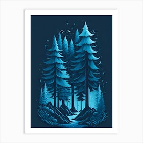 A Fantasy Forest At Night In Blue Theme 32 Art Print