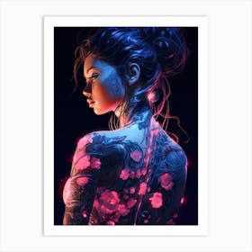 Neon Flower Girl Art Print