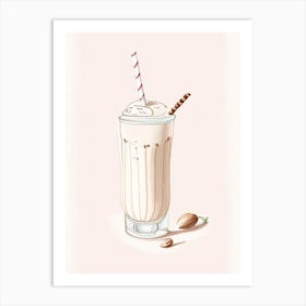Almond Milkshake Dairy Food Pencil Illustration 1 Art Print