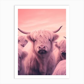 Herd Of Highland Cow Cattle Gradient 2 Art Print