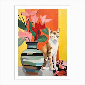 Orchid Flower Vase And A Cat, A Painting In The Style Of Matisse 2 Art Print