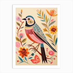 Pink Scandi Sparrow 1 Art Print