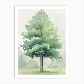 Cedar Tree Atmospheric Watercolour Painting 1 Art Print