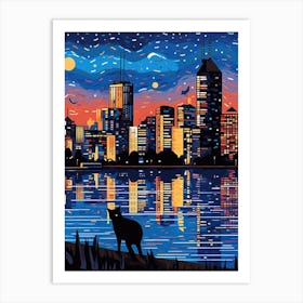 Melbourne, Australia Skyline With A Cat 1 Art Print
