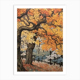 European Hornbeam 2 Vintage Autumn Tree Print  Art Print