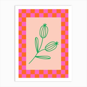 Modern Checkered Flower Poster Pink & Green 17 Art Print