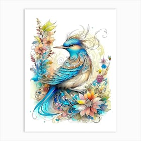 Bird With Flowers Art Print