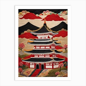 Japanese Pagoda, Japanese Quilting Inspired Art, 1511 Art Print