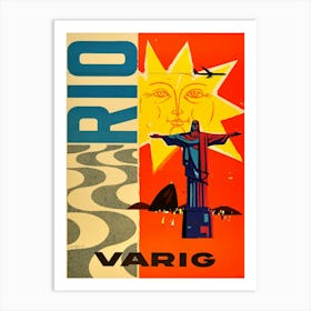 Vintage Travel Poster For Rio De Janeiro By Varig Airlines Art Print