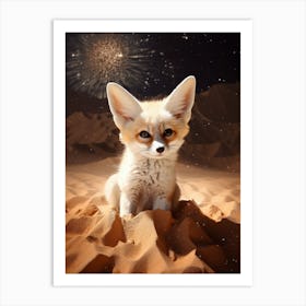 Cosmic Fennec fox in the desert Art Print